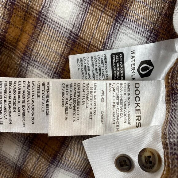 Dockers Mens Shirt L Plaid Long Sleeve Brown & White Checkered  Recycled - Picture 8 of 8